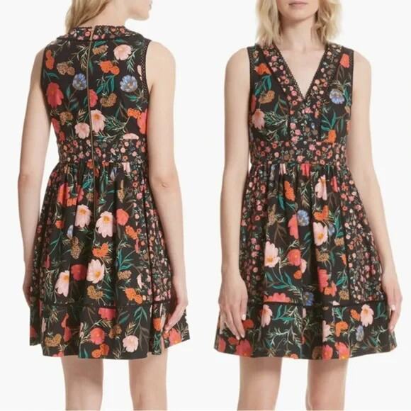 LN Kate Spade New York Black Floral Mixed Blossom Fit & Flare Dress US 4 - Picture 2 of 9